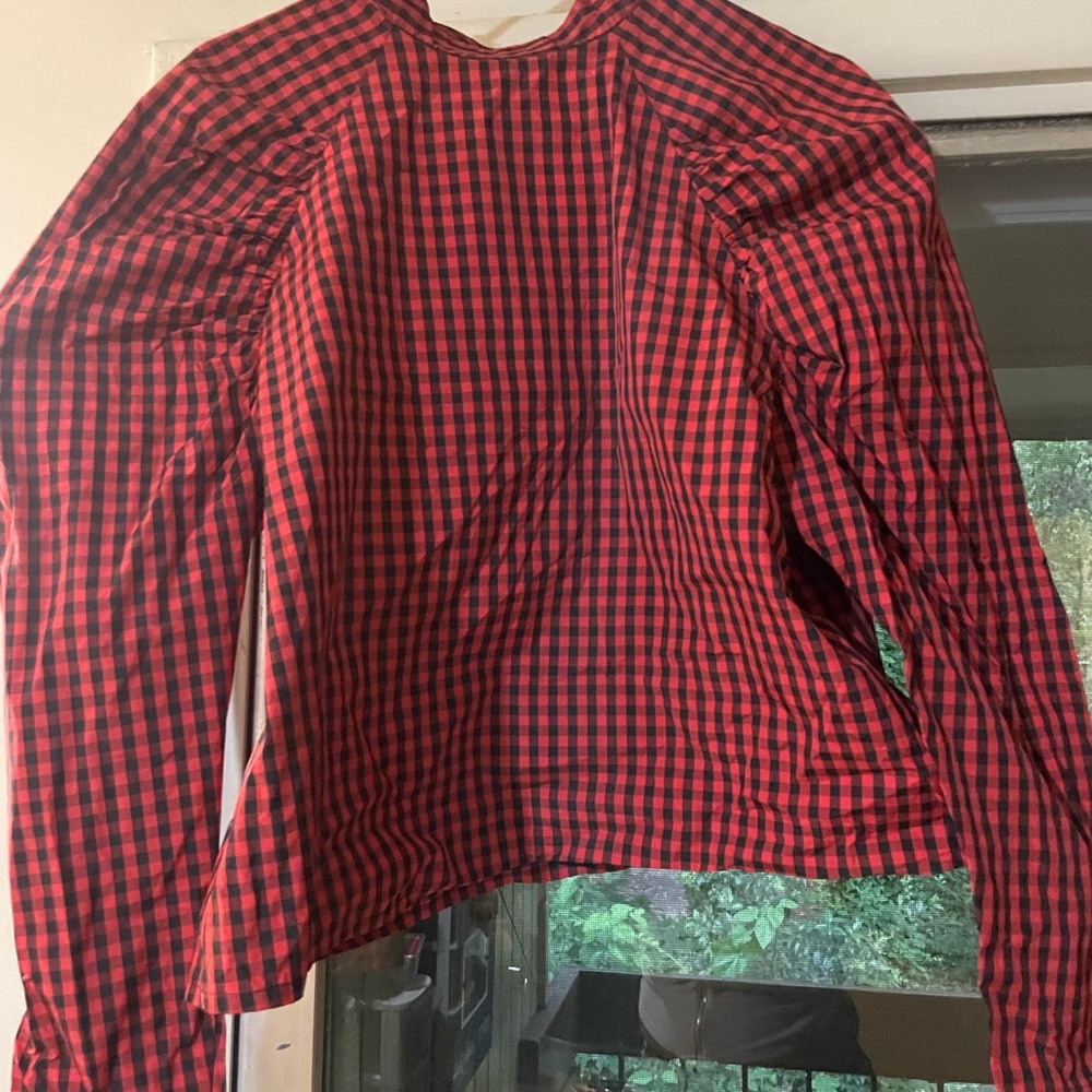 Red and Black Checkered Long Sleeve Top